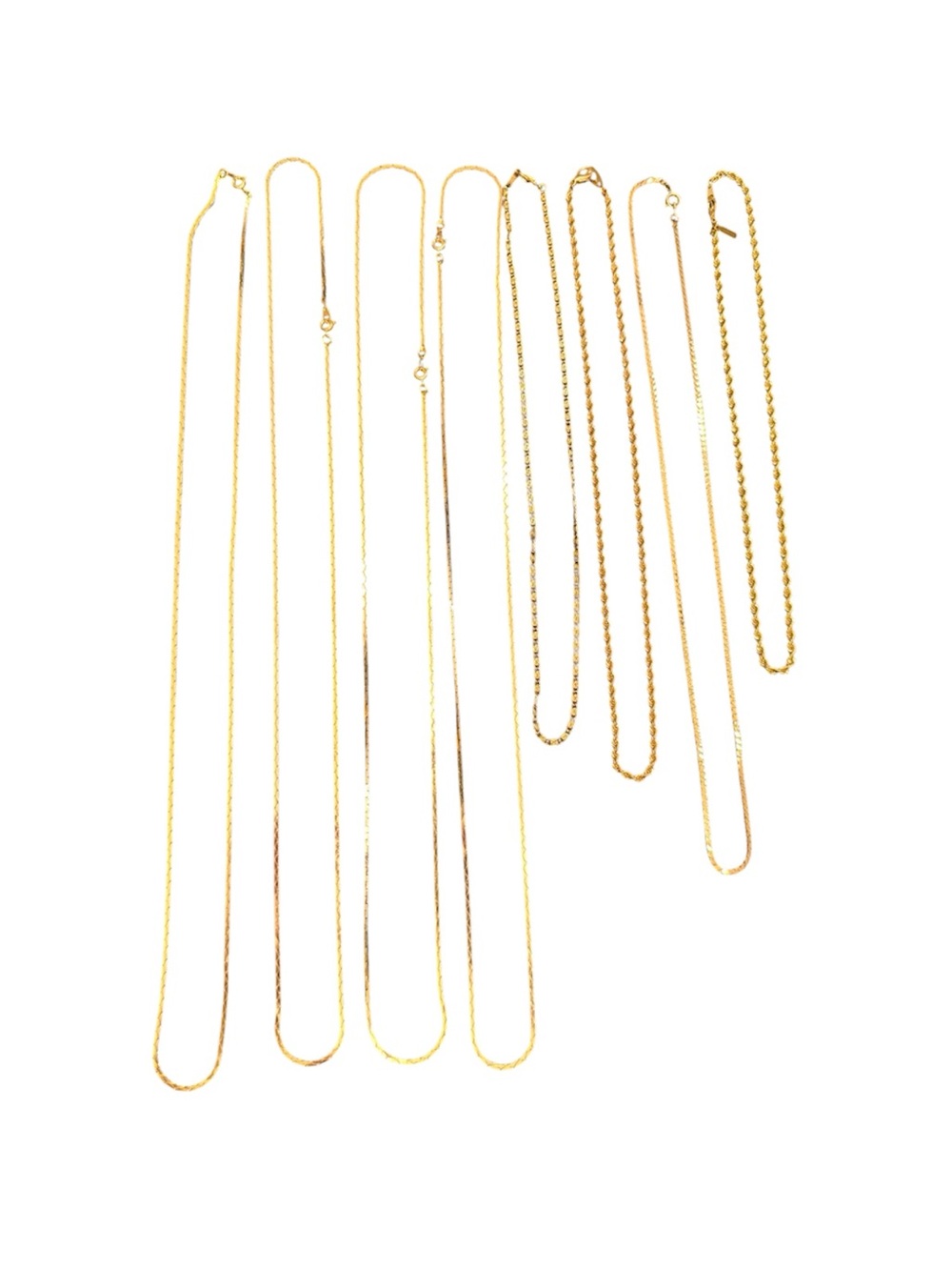 Bundle of (8) Gold Chain Necklaces Assorted Sizes and Styles Costume Jewelry